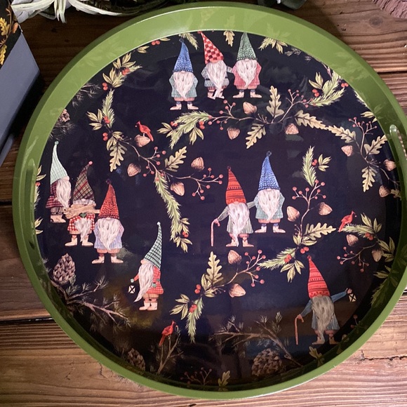 Pottery Barn Black and Green Whimsical Forest Gnome Handcrafted Serving Tray - Picture 7 of 16